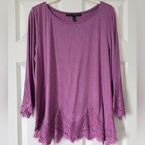 WHBM Women's 3/4 Length Sleeve Lace Trim Top in Dusty Plum color in size Large